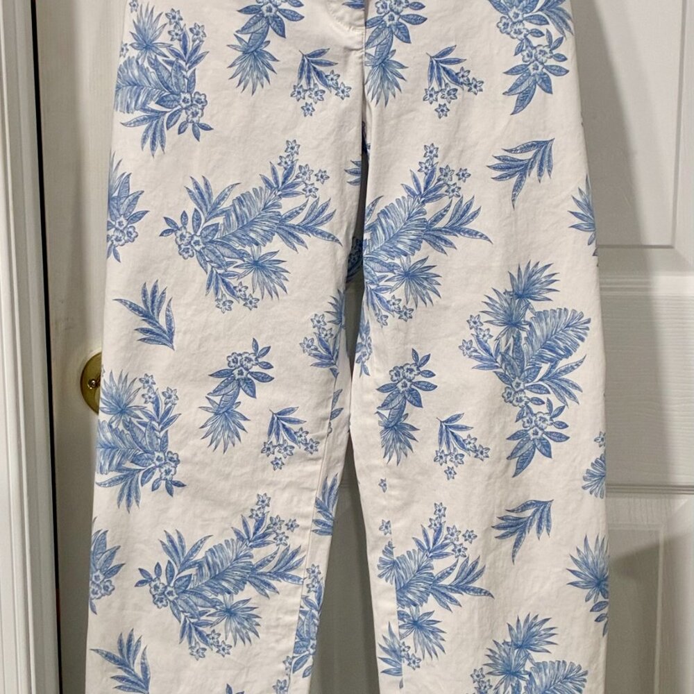 Talbots  Pants Blue Floral Print Size 12P Cotton Blend